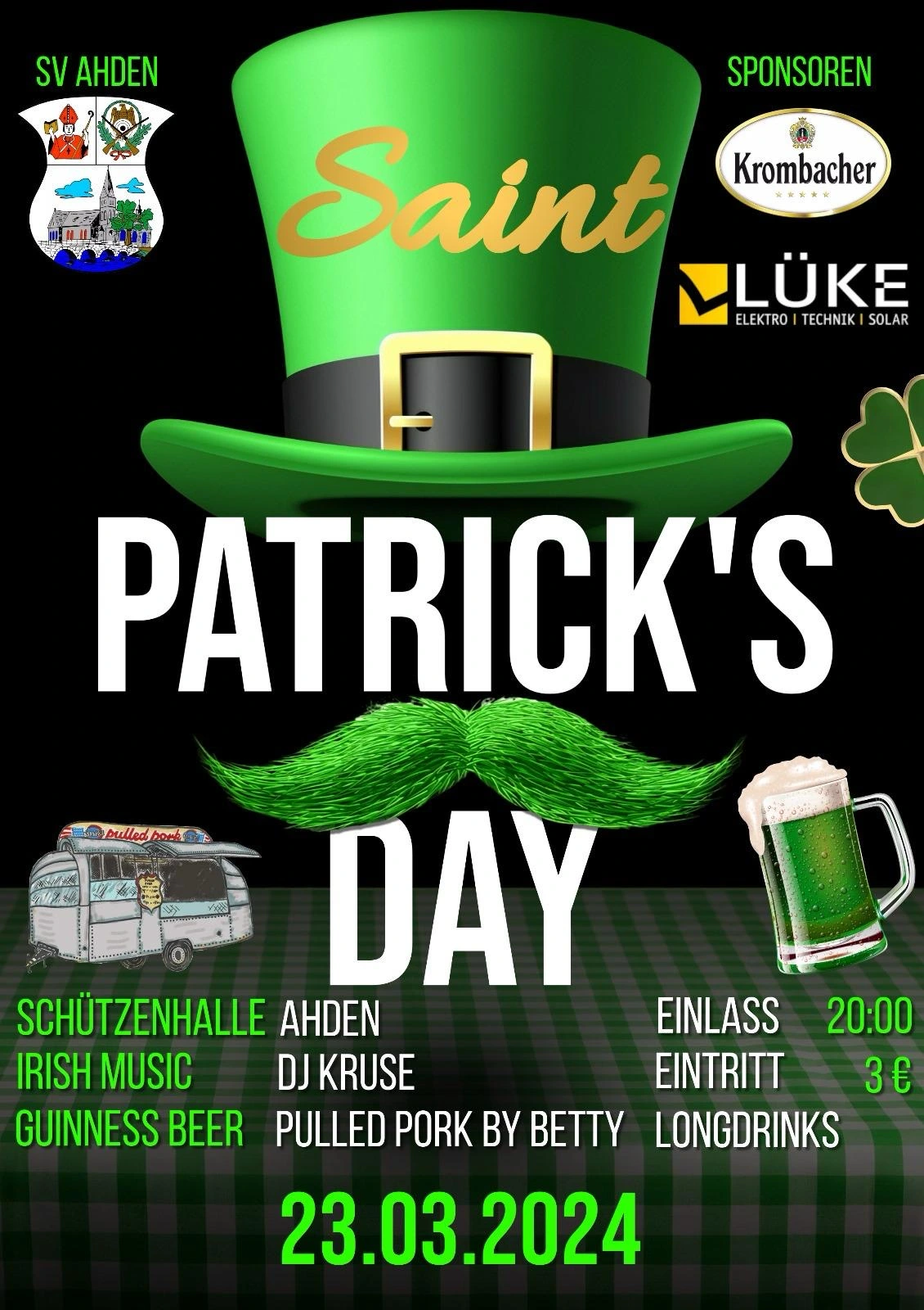 Veranstaltungsplakat - Schützenverein Ahden - St. Patrick's Day